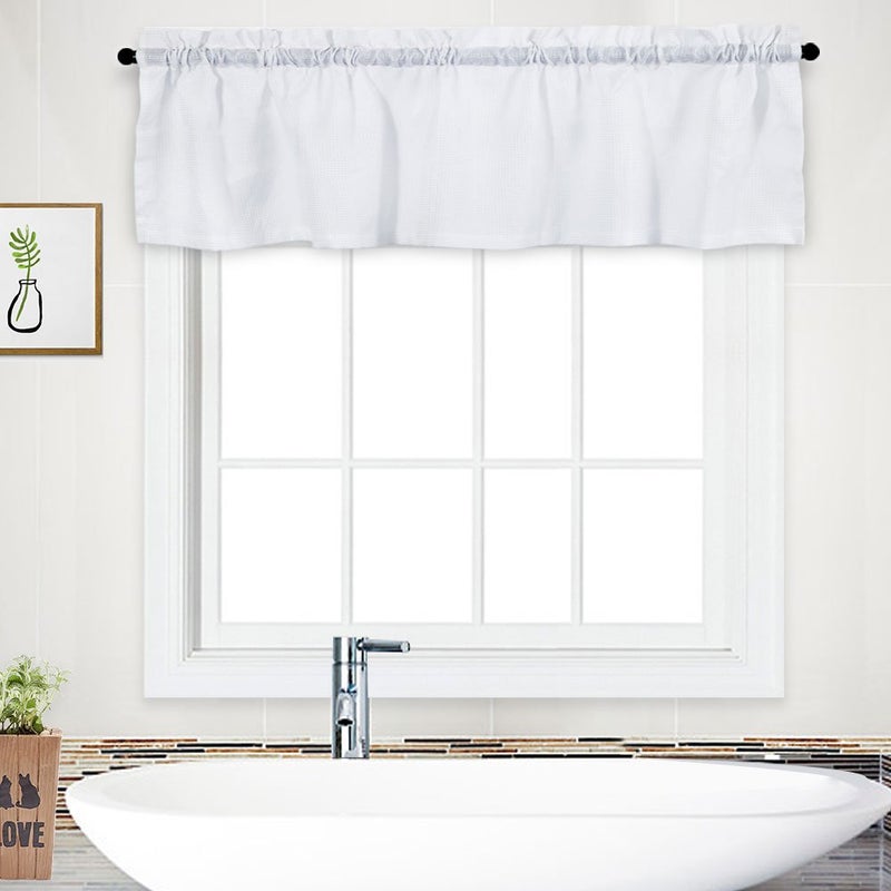 NANAN Curtain Valance,Waffle Weave Waterproof Window Valance for Bathroom,Rod Pocket Tailored Kitchen Valance Curtain Cafe Curtains - 60" x 15", White, One Panel - Image 1
